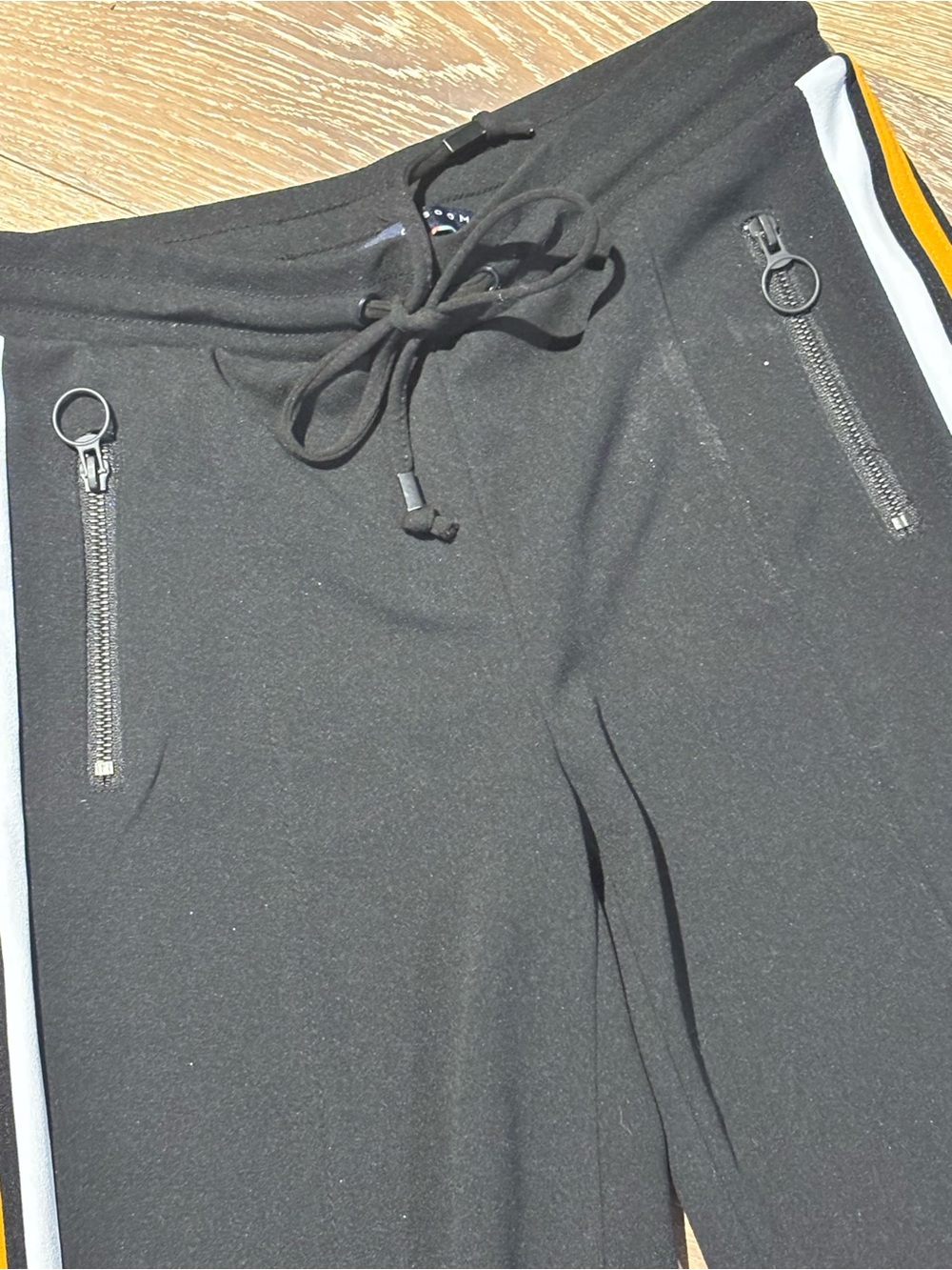 Boom Boom Jeans Black Joggers with White and Yellow Side Stripes